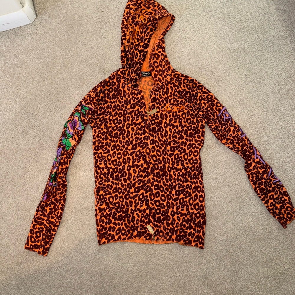 Ed Hardy Orange Leopard Print Jacket